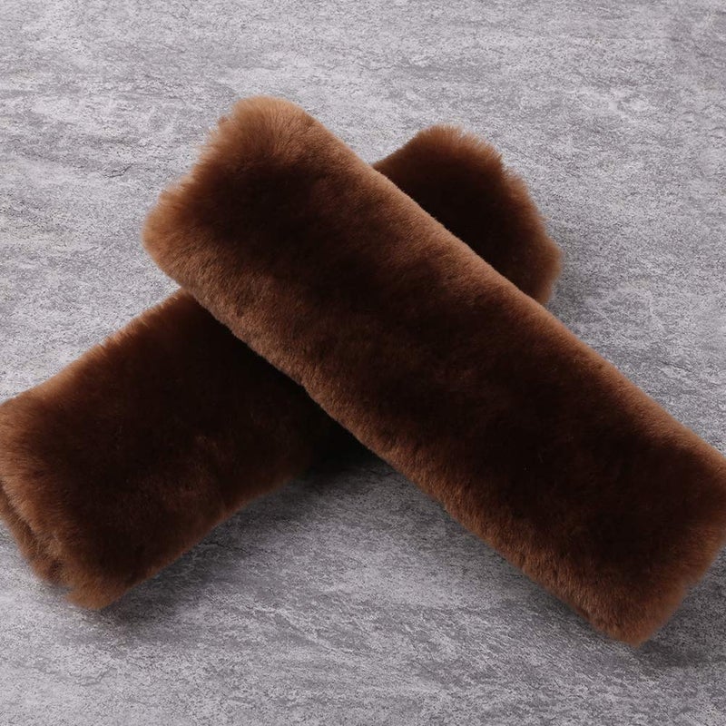 OGLAND 2 Pack Automotive Authentic Sheepskin Car Seat Belt Pads, Soft Shoulder Pad, Neck Cushion Protector, Genuine Natural Merino Wool (Saddle Brown) - Image 1